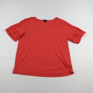 J.crew Size Small Women's Orange Floral Knit Top Shirt Short Sleeve Shirt Cotton